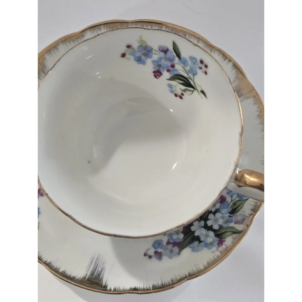 Vintage Japan Nippon Yoko Boeki Co. Porcelain Floral Teacup and Saucer Set Blue